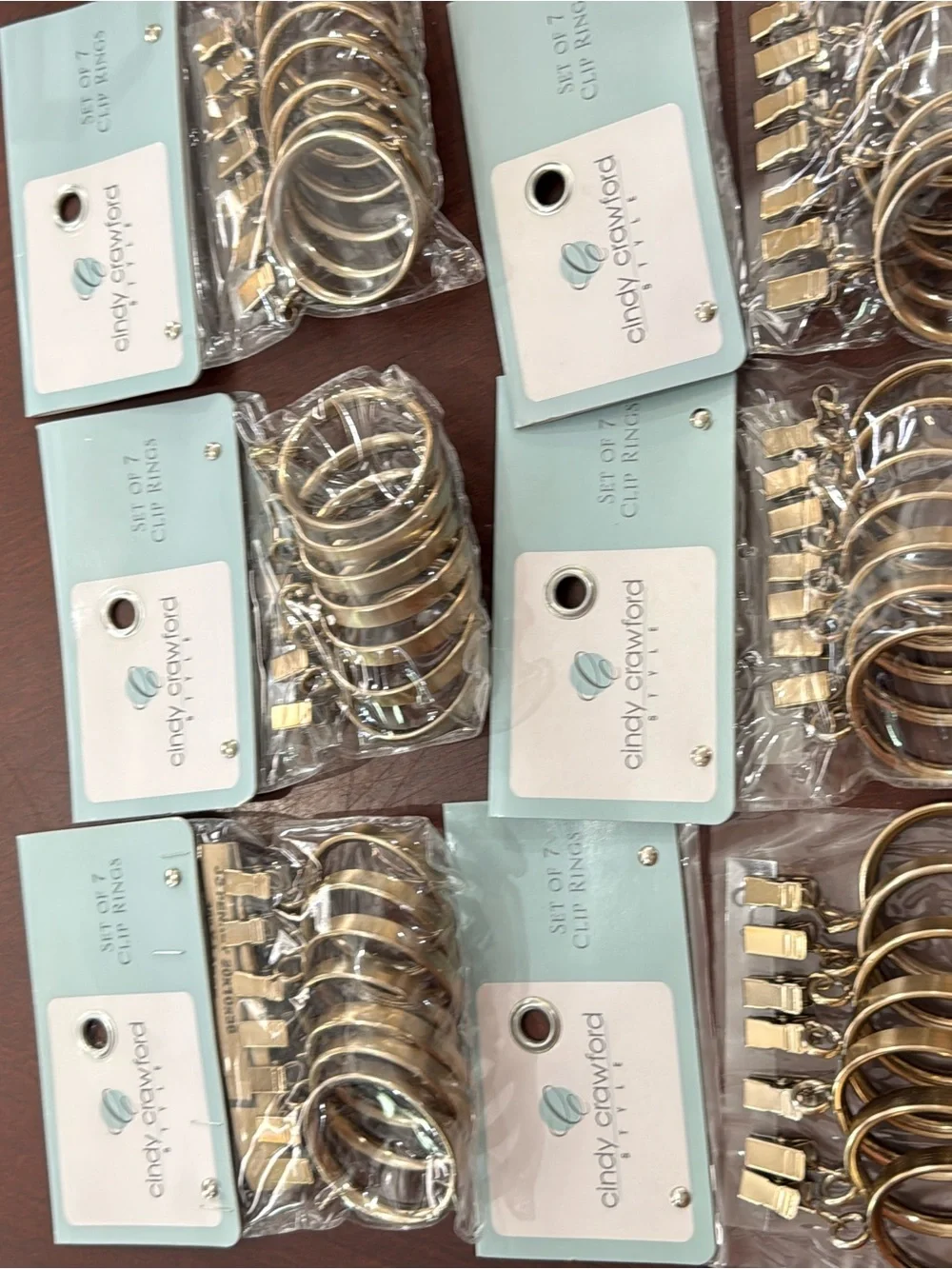 Cindy Crawford Style Set of 7 Gold Clip Rings for curtains